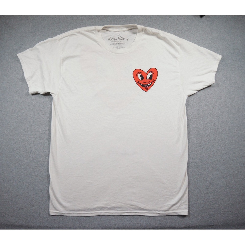 Keith Haring Shirt Mens Large White Art Graphic Tee Red Heart Streetwear NEW